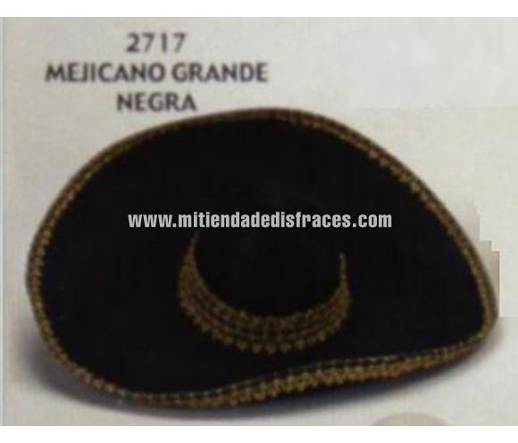 Sombrero Mejicano grande de color negro. Buena calidad, fabricado artesanalmente en España. Posibilidad de ajuste de precio para grupos.