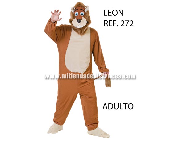 Disfraz de León adulto. Se fabrica en talla Universal para adultos pero se puede hacer para grupos, consultar posibilidad de hacer más tallas (incluso niños) y precio según cantidad de disfraces solicitada. Disfraz de Alex, el león de la Película Madagascar.