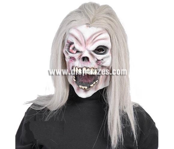 Máscara o Careta de Calavera con pelo largo blanco para Halloween.