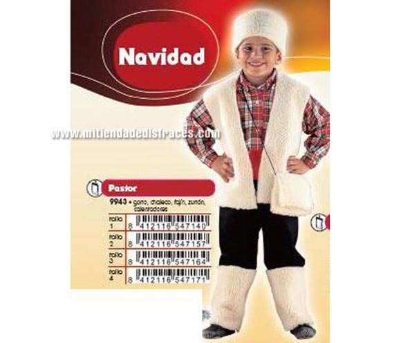 Disfraz de pastor talla de 3 a 5 años. Incluye gorro, chaleco, fajin, zurron y polainas.