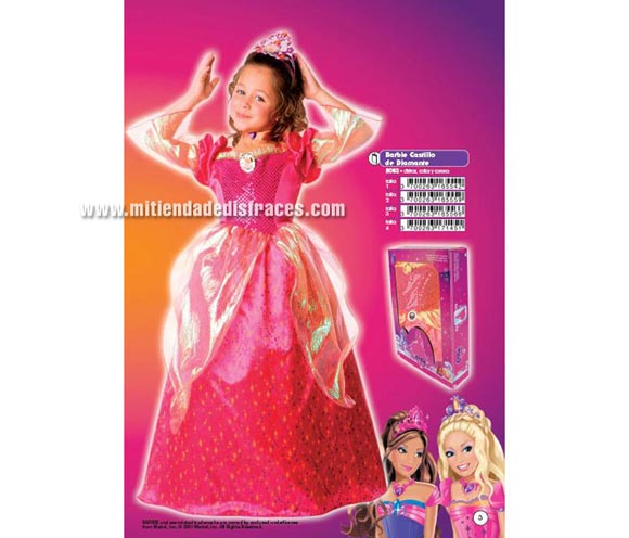 Disfraz de Barbie Castillo de Diamante. Talla de 3 a 5 años. Incluye vestido, gargantilla y corona. Disfraz con licencia ideal como regalo para Papa Noel y Reyes Magos.