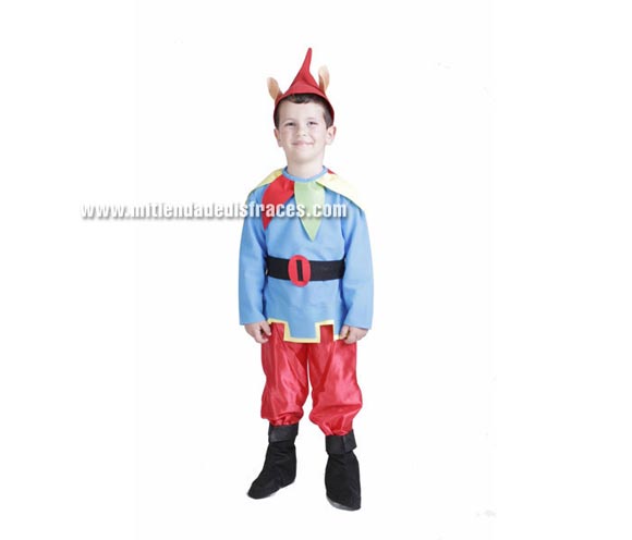 Disfraz de Enanito o Duende infantil. Alta calidad. Hecho en España. Disponible en varias tallas. Incluye gorro con orejas, camisa, cinturón, pantalón y botas de tela. Disfraz de Duende para Cabalgatas de Reyes en Navidad. Se puede confeccionar en más tallas para grupos, consultar.