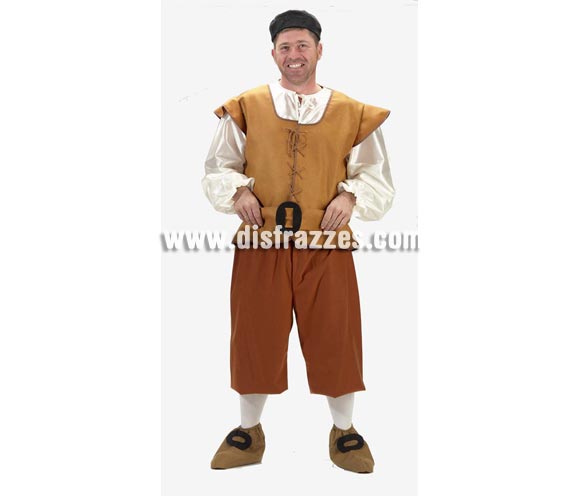 Disfraz de Escudero adulto para Ferias Medievales. Disfraz de Sancho Panza. Alta calidad. Hecho en España. Talla única 52/56. Incluye gorro, camisa, chaleco, cinturón, pantalones y cubrepies. Éste disfraz de Medieval es ideal para celebrar las Fiestas o Ferias Medievales cada vez más arraigadas en nuestro País que se celebran tanto en Pueblos en la calle, como en Pubs, Discotecas, Casas particulares,  Restaurantes o Colegios y disfrazándote con un traje Medieval ayudarás a crear ese ambiente de la Edad Media, el Renacimiento o la Época Medieval, tan atractivo como aventurero y que a todos nos fascina.
¡¡Compra tu disfraz para Ferias Medievales en nuestra tienda de disfraces, será divertido!!
