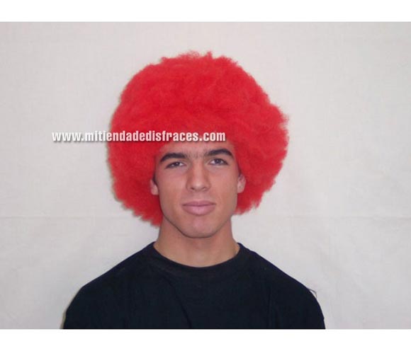 Peluca afro 16 cm. roja. Muy buena calidad. Fabricada en España. Talla universal.