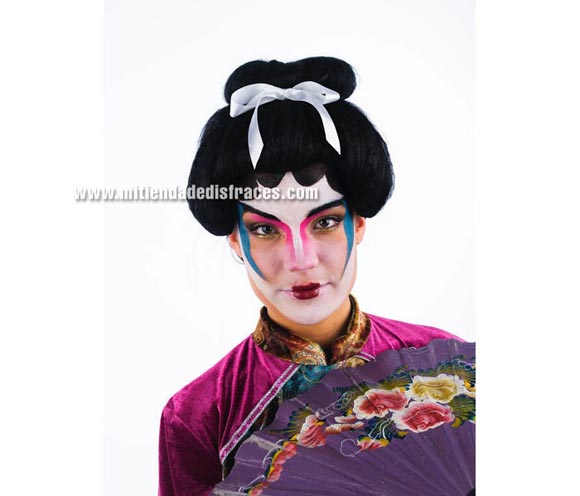 Peluca Geisha lazo blanco deluxe. Alta calidad. Talla Universal.