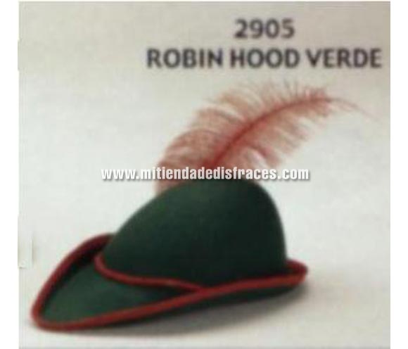 Sombrero de Robin Hood de color verde. Pluma NO incluida. Buena calidad, fabricado artesanalmente en España. Posibilidad de ajuste de precio para grupos.