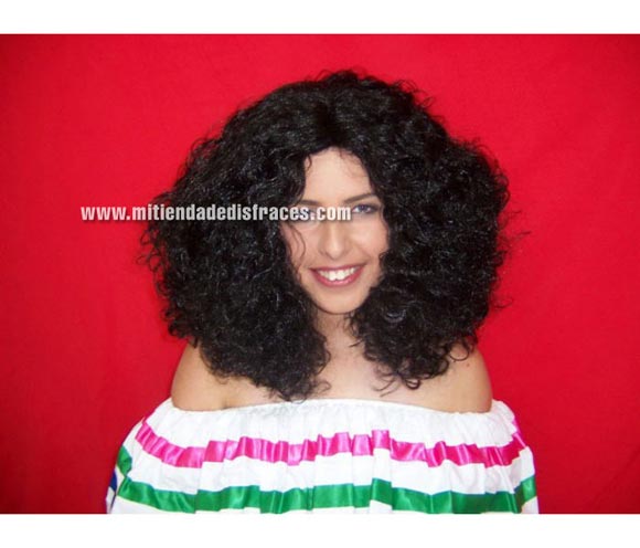 Peluca melena rizada morena. Muy buena calidad. Fabricada en España. Talla universal.