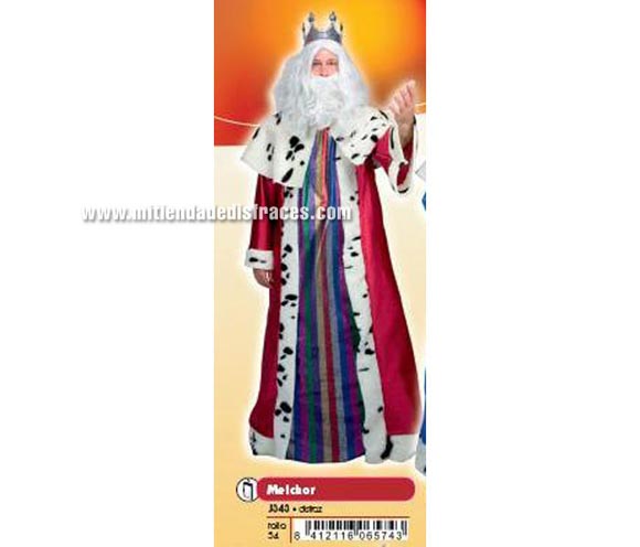 Disfraz de Rey Melchor. Talla única 54/56. Incluye disfraz y corona.
