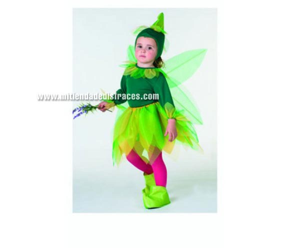 Disfraz de Ninfa talla de 3 a 5 años. Alta calidad. Hecho en España. Incluye gorro, camisa, falda, alas y cubrepies. Disfraz de Duende.