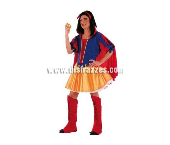 Disfraz de Blancanieves hombre Deluxe. Alta calidad. Hecho en España. Disponible en varias tallas. Incluye cubrebotas, cinta cabeza y vestido con capa. Peluca NO incluida, podrás verla en la sección Pelucas.