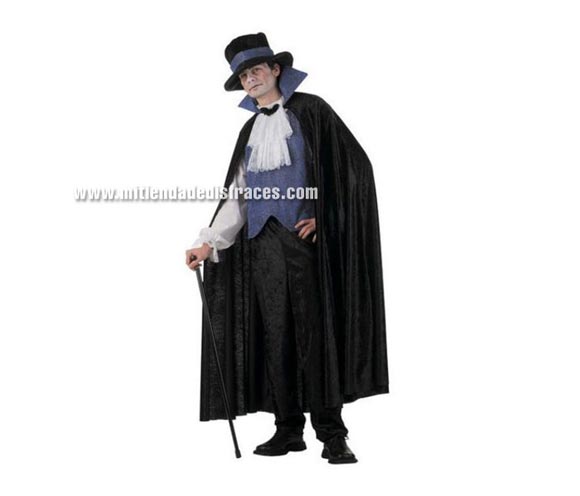 Disfraz de Vampiro adulto Deluxe. Alta calidad. Hecho en España. Disponible en varias tallas. Incluye pantalón, sombrero, camisa con chaleco y capa. Baston NO incluido.