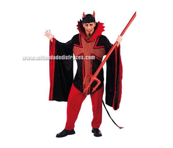 Disfraz de Diablo Gótico adulto Deluxe. Alta calidad. Hecho en España. Disponible en varias tallas. Incluye camisa, pantalón y diadema con cuernos. Tridente NO incluido.

