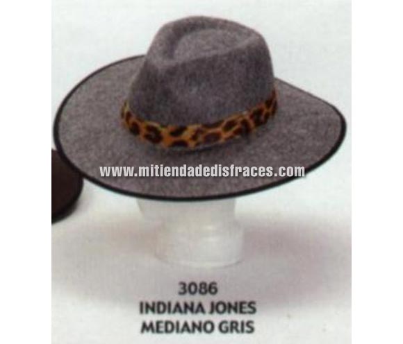 Sombrero de Indiana Jones mediano de color gris. Buena calidad, fabricado artesanalmente en España. Posibilidad de ajuste de precio para grupos.