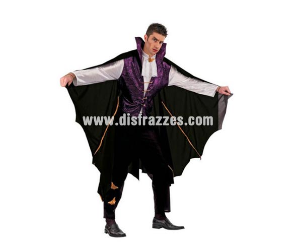 Disfraz de Vampiro Murciélago adulto Deluxe. Alta calidad. Hecho en España. Disponible en varias tallas. Incluye pantalón, camisa con chaleco y capa. Disfraz de Drácula para hombre.