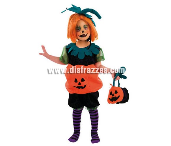 Disfraz de Calabaza Halloween infantil Deluxe niña. Hecho en España. Disponible en varias tallas. Incluye pololos, vestido y diadema. Bolsito NO incluido, podrás verlo en la sección Complementos.