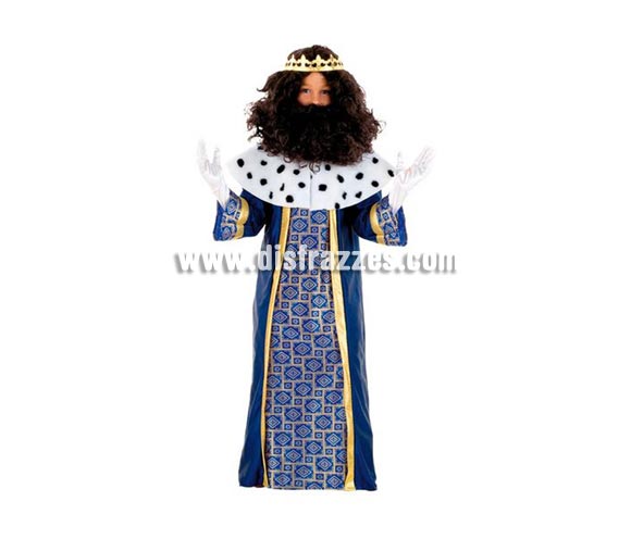 Disfraz de Rey Gaspar infantil Deluxe. Hecho en España. Disponible en varias tallas. Incluye túnica y corona. Peluca y barba NO incluidas, podrás verlas en la sección Pelucas.