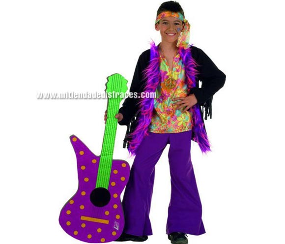 Disfraz de Hippie niño infantil Deluxe. Hecho en España. Disponible en varias tallas. Incluye pantalón, cinta cabeza y chaqueta con camisa.