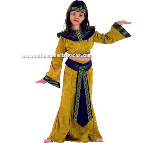 Disfraz de Egipcia Cleopatra infantil Deluxe. Hecho en España. Disponible en varias tallas. Incluye camisa, falda, cinturón y cinta de la cabeza.