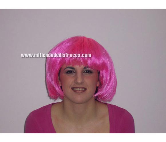Peluca melena flequillo 21 cm. rosa. Muy buena calidad. Fabricada en España. Talla universal.