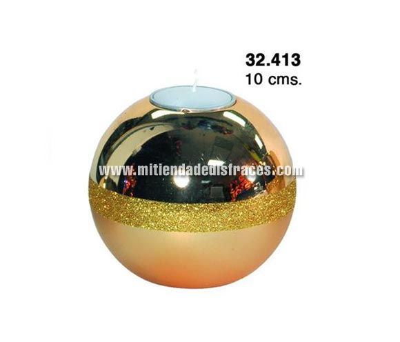 Vela bola de cristal decorada oro de 10 cms. Ideal para decorar la casa en Navidad.