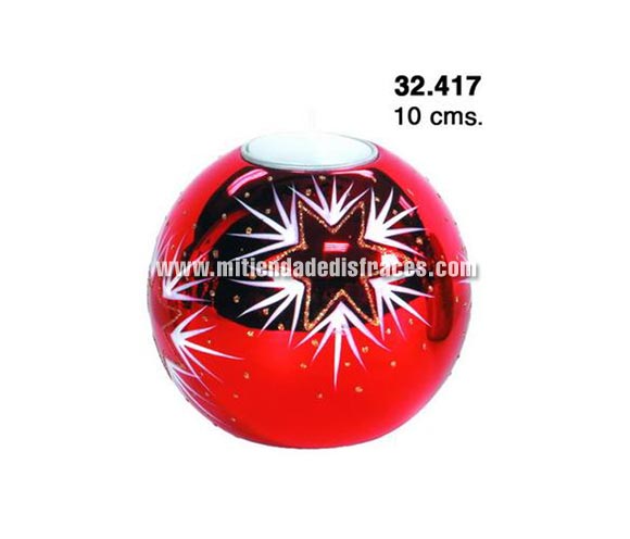 Vela bola de cristal decorada roja de 10 cms. Ideal para decorar la casa en Navidad.