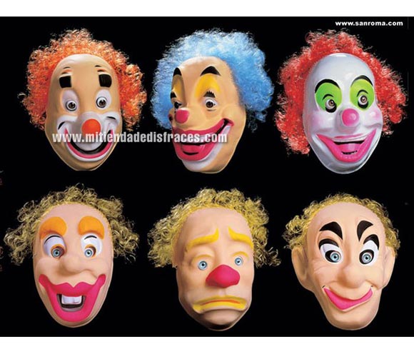 Caretas Clown con pelo para adulto. Caretas de payasos surtidas.