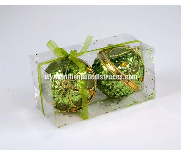 Estuche de 2 bolas con petalos 10 cm. color verde.