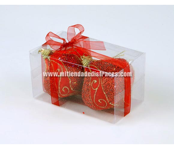 Estuche de 2 peonzas con dorado 8x9 cm. color rojo.