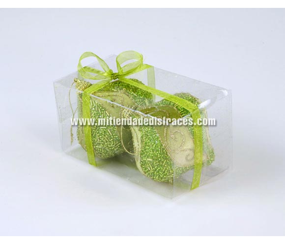 Estuche de 2 peonzas con dorado 8x9 cm. color verde.