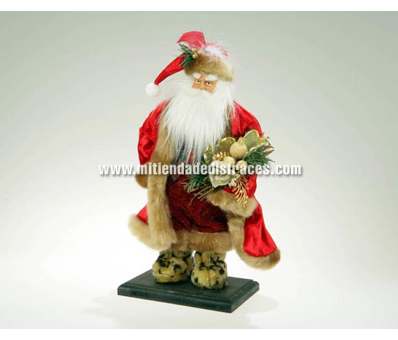 Santa Claus con traje rojo en base, con saco regalos 41 cm. Muñeco de Papa Noel para decorar la casa en Navidad.