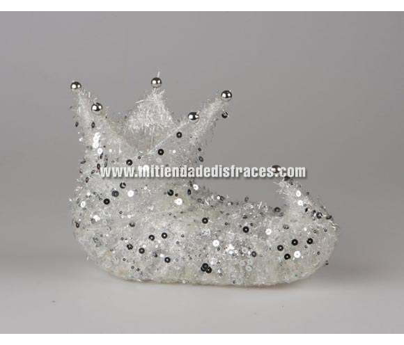 Bota de duende blanca decorativa con purpurína de 30x20 cm. para Navidad. Perfecta para decorar la Casa en Navidad. ¡¡Compra la decoración de Navidad en nuestra tienda de disfraces, será divertido!!