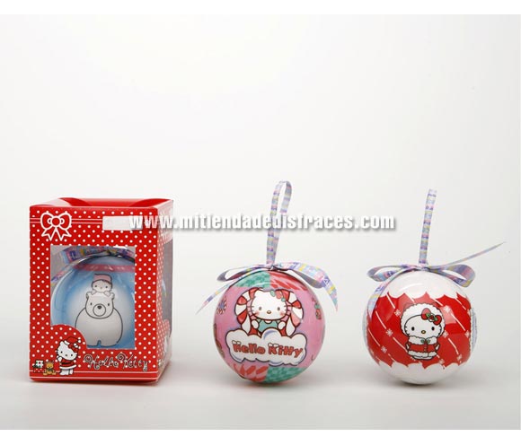 Bola navidad 75 mm. con lazo Hello Kitty. Precio por unidad, 3 modelos surtidos, se venden por separado.