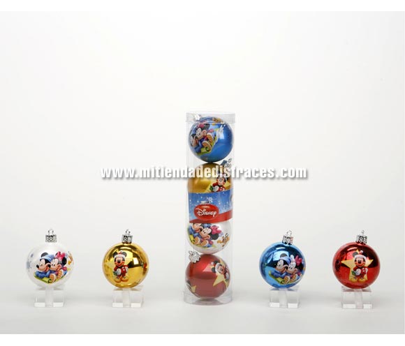 Estuche de 4 bolas decoracón 60mm. Mickey Mouse.