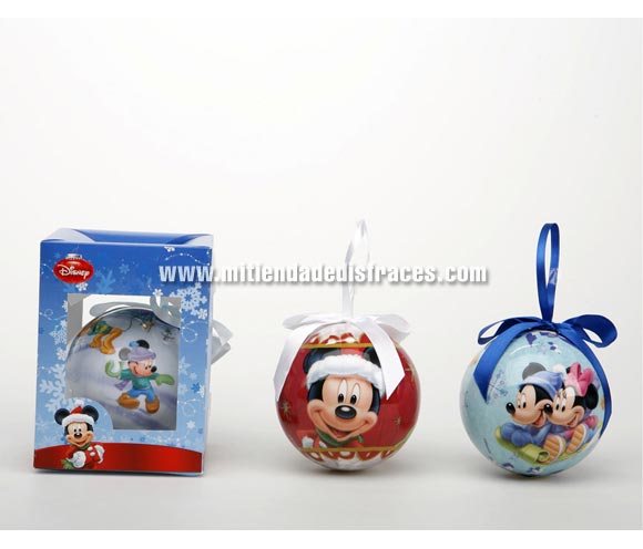 Bola de navidad 110 mm. con lazo Mickey Mouse, 3 modelos surtídos. Se venden por separado, precio por unidad.