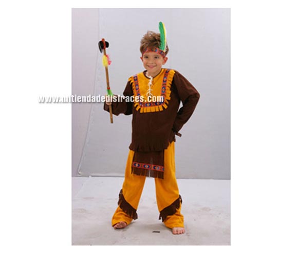 Disfraz de Indio Marrón Económico talla de 10 a 12 años. Incluye tocado, camisa y pantalón. Hacha NO incluida, podrás verla en la sección de Complementos.