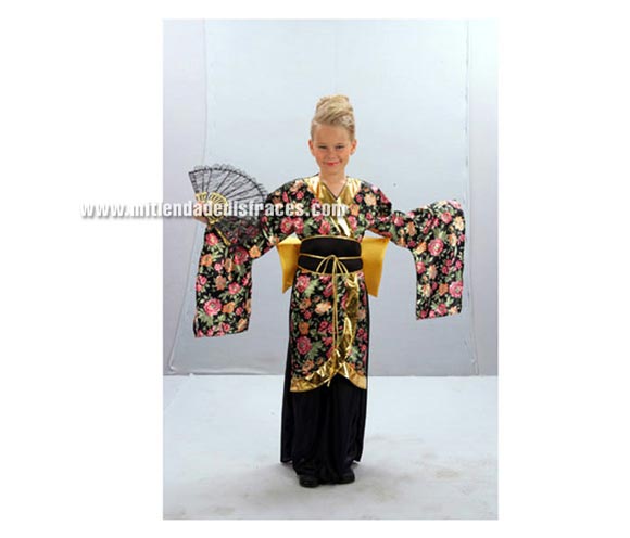 Disfraz de Geisha Estampada Económico talla de 4 a 6 años. Incluye vestido, cinturón y lazo.