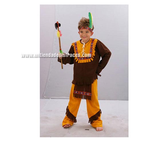 Disfraz de Indio Marrón Económico talla de 2 a 4 años. Incluye tocado, camisa y pantalón. Hacha NO incluida, podrás verla en la sección de Complementos. 