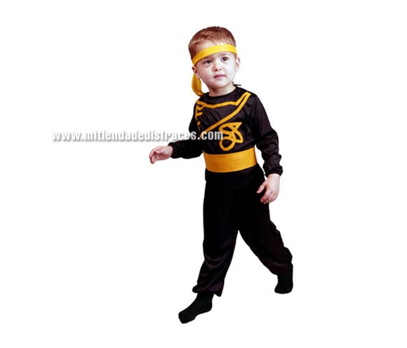 Disfraz de Ninja Económico talla de 2 a 4 años. Incluye cinta cabeza, camisa, pantalón y cinturón.
