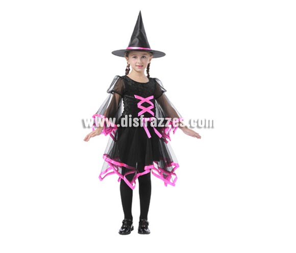 Disfraz de Bruja con lazo rosa infantil barato para Halloween. Talla de 7 a 9 años. Incluye vestido y gorro. Éste disfraz de Halloween es ideal para celebrar la Fiesta de la Noche de las Brujas cada vez más arraigada en nuestro País en Pub's, Discotecas, Casas particulares,  Restaurantes o Colegios y ayudar a crear un ambiente terrorífico y tenebroso indispensable para la Noche de Halloween la cual se celebra la víspera de Todos los Santos.
¡¡Compra tu disfraz para Halloween en nuestra tienda de disfraces, será divertido!!