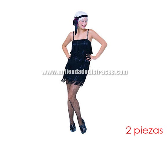 Disfraz de Charlestón negro adulta. Talla única 38/42. Incluye vestido y tocado.
