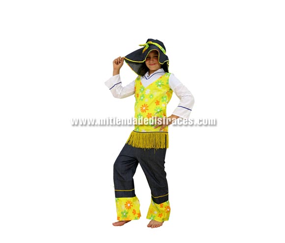 Disfraz de Hippie infantil. Talla de 10 a 12 años. Incluye disfraz y sombrero.