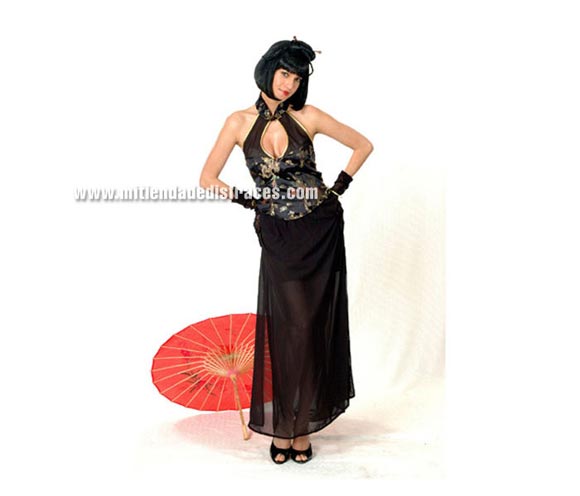 Disfraz de Dama China adulta económico. Talla única 40/44. Incluye top y falda. Sombrilla roja NO incluida.