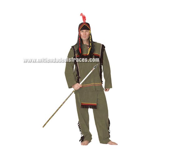 Disfraz de Indio Adulto Económico. Talla única 52/54. Incluye camisa, pantalón con mandil y gorro. Lanza NO incluida, podrás verla en la sección de Complementos.