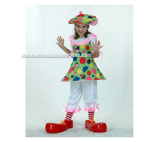 Disfraz de Payasa Aro económico talla de 4 a 6 años. Incluye camisa con aro, pantalón y gorra. Zapatones y calcetines NO incluidos, podrás verlos en la sección de Complementos.