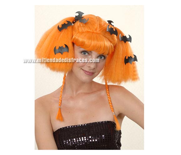 Peluca Bruja Murciélago/naranja. Talla única. Murciélagos incluidos.