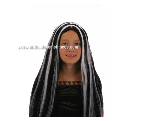 Peluca Bruja blanca y negra infantil.