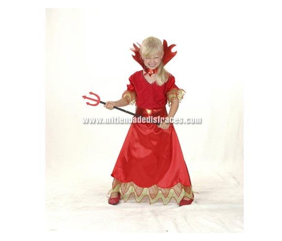 Disfraz de Demonia o Diablesa económico talla de 10 a 12 años. Incluye vestido, cinturón y cuello. Tridente NO incluido, podrás verlo en la sección de Complementos.