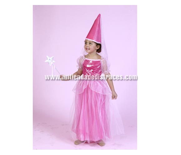Disfraz de Hada Rosa infantil. Talla de 7 a 9 años. Incluye sombrero y vestido. Disfraz de Princesa Rosa para niña.