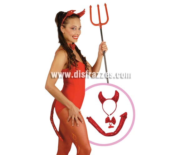 Conjunto Demonio lentejuelas. Incluye diadema, pajarita y cola.