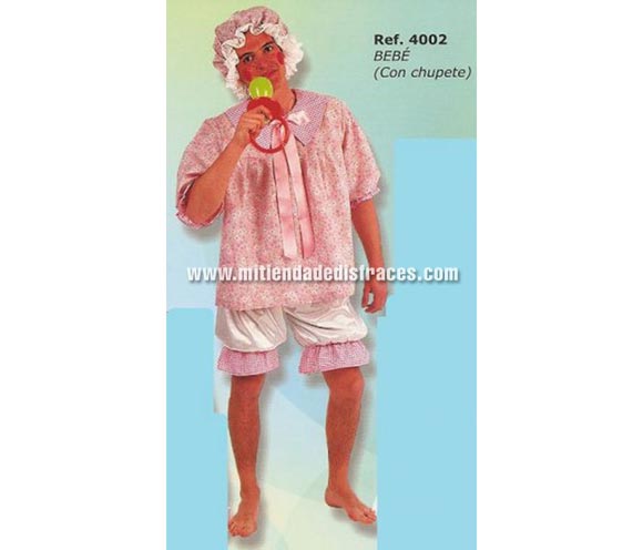 Disfraz de Bebé con Chupete Adulto. Talla única 54/56. Incluye camisa, pololos, gorro y chupete.